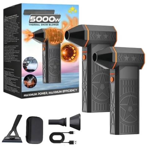 Spazzaneve termico da 5000 W, soffiatore portatile per neve, turbina efficiente regolabile a 3 velocità per rimozione della polvere, asciugatura e pulizia (nero, 2 pezzi)