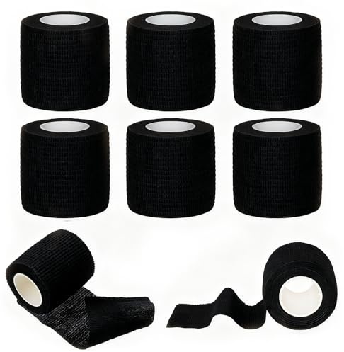 8 Piezas Cubierta de Agarre de Tatuaje,2.5cmx4.5m Venda Cohesiva,Vendaje Adhesivo,Para Muñeca Dedos Lesiones Deportivas,Hinchazón(Negro)