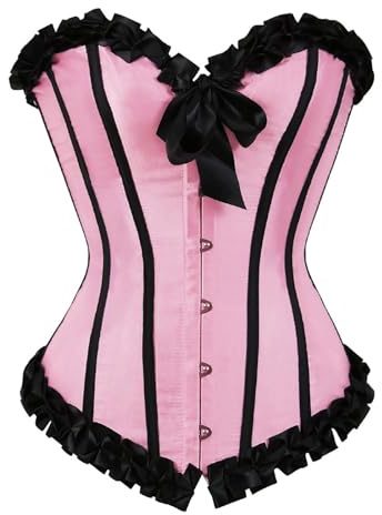 Generisch Corsé sexy para mujer, espalda descubierta, cuello en V, lencería push up, corsé suave, elegante, ligero, corsé para fiestas, carnaval, cómodo corsé, Rosa., 4XL