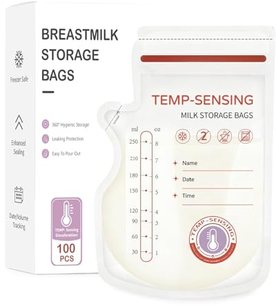 WeSweet 200Pcs Temp-Sensing Breast Milk Storage Bags- 250ml Milk Storage Bags for Breastfeeding with Pour Spout | BPA Free No-Leak