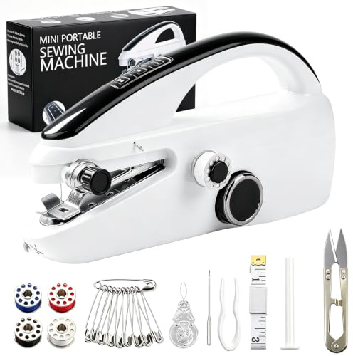 Handheld Sewing Machine, Mini Hand Sewing Machine for Beginners, Electric Portable Sewing Machine with Sewing Kit, Easy to Use, Fast Stitch for Curtain Fabrics Clothes, DIY, Home, and Travel