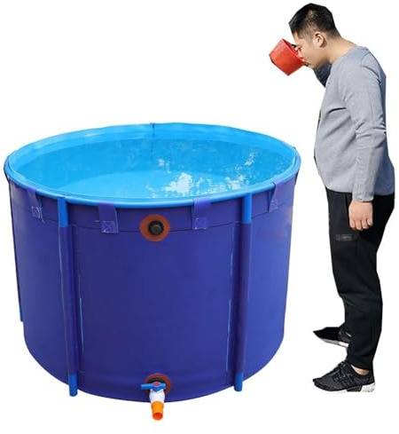 Pool ovanför marken – rund kanvas fiskdamm med flexibelt PVC-foder, akvariehållningstank för Koi/Fisk (blå 3,5 x 0,8 m) – perfekt för vattenträdgårdar utomhus