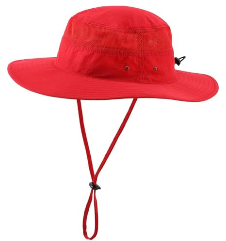 Home Prefer UPF50+ Sun Protection Hat Outdoor Bucket Hat for Fishing Hiking Gardening Safari Sailing Wide Brim Mesh Sun Hat for Men Women Beach Hat Red