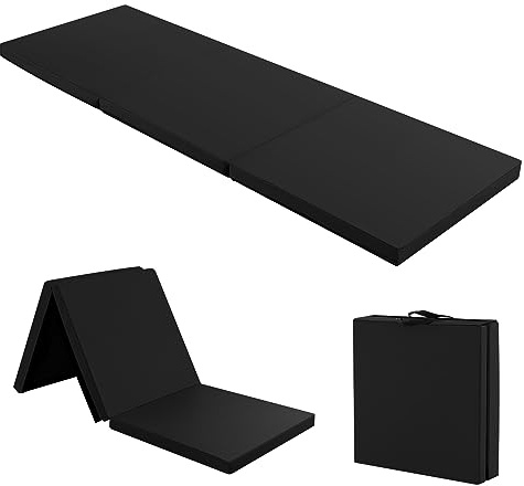 COSTWAY Tappetino da Yoga Spesso, Tappetino Fitness Pieghevole e Portatile con Imbottitura in EPE, Cerniera e Maniglie, Materassino Allenamento da Casa e Palestra, 180 X 60 X 5 cm (Nero)