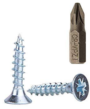Lot de 1000 vis à bois en acier zingué à tête Pozi à tête fraisée pour panneaux d'aggloméré 3 x 16 mm