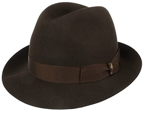 Borsalino Georgio Herren Haarfilzhut Damen/Herren - Made in Italy Filmhut Fedora Herrenhut mit Ripsband Herbst Frühjahr Winter Sommer Frühling-Sommer Herbst-Winter - 59 cm Dunkelbraun