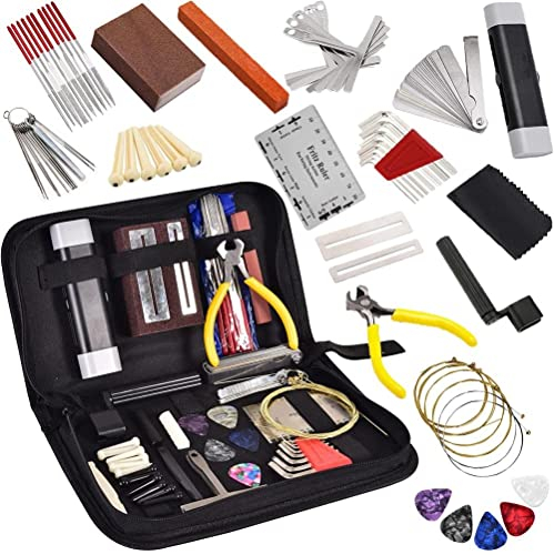 Prevessel Guitar Repair Kit, 72PCS Guitar Maintenance Kit with Carrying Bag String Guitar Cleaning Setup Kit Complete Guitar Setup Kit Repair Tools for Ukulele Bass Mandolin Banjo Guitar