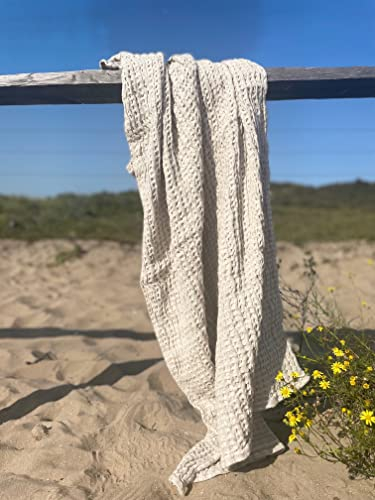 JOWOLLINA Waffelpique Duschtuch Badetuch Saunatuch Halbleinen Stonewashed Natur (65x90 cm)