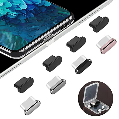 AUZOSL 8 Stücke USB C Staubschutz 4 Aluminium + 4 Silikon Type C Schutzkappe Kompatibel mit iPhone 17 Air Pro Max 16 Samsung Galaxy S25 Xiaomi Note 14 Pro OnePlus Mate 80 Schwarz Silber Grau Roségold