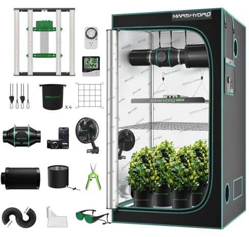Mars Hydro E3000 - Set completo con telecomando, dimmerabile, 100 x 100 x 180 cm, 1680D, alta riflettività, Mylar Grow Box, set completo, 4 intelligente app di controllo satellitare