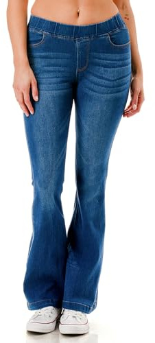 Jean évasé pour Femme - Élastique à Enfiler - Jambe évasée - Coupe Bottillon, Bleu Moyen, Taille 3XL
