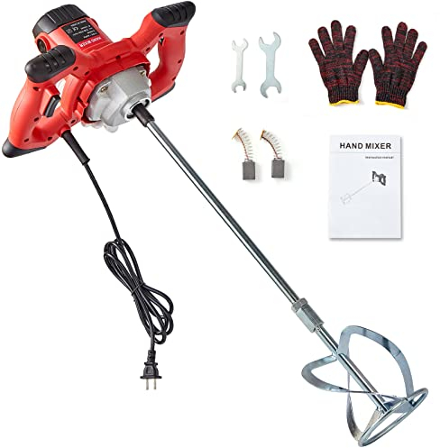 Mezclador de hormigón de 2300 W, mezclador de cemento eléctrico portátil con 6 velocidades ajustables, mezclador de pintura de mano para mezclar barro, cemento, mortero, pintura, forraje