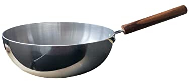 SM Aluminium Deep Biryani Curry Pan with Wooden Handle 24cm, 26cm, 28cm Restaurant Catering Home (26cm)