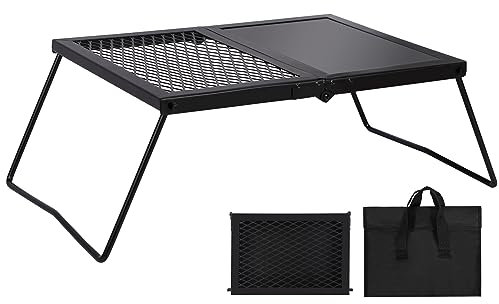REDCAMP Folding Campfire Grill Heavy Duty Steel Grate, Portable Camp Fire Cooking Racks and Griddle for Outdoor Versatile Campfire Cooking