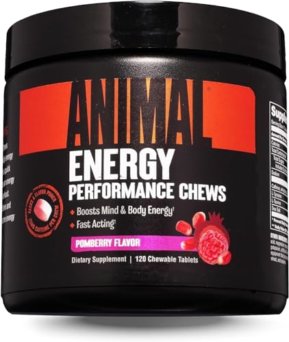 ANIMAL ENERGY CHEWS Pomberry – schnelle Energie mit Koffein, Tyrosin & Taurin für Fokus während dem Training - Pre Workout Booster mit Meersalz für besseren Pump -120 Kautabletten