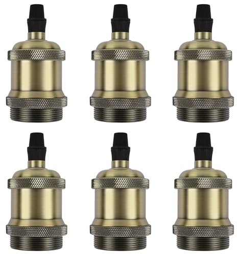 Weinsamkeit Portalampada E27 Vintage, Set 6 Pezzi Porta Lampadine E27, Portalampada in Alluminio e Ceramica, Base Lampada Edison Retro per Plafoniere & Sospensione