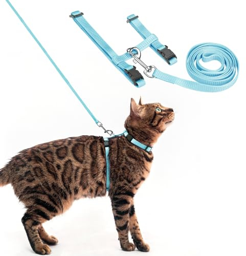 PUPTECK Adjustable Cat Harness and Leash Set Escape Proof Kitten Strap Collar for Walking Travel, SkyBlue
