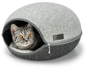 lionto Cuccia per gatti in feltro resistente con cerniera, tana accogliente 46x38x24 cm, letto moderno e confortevole con cuscino morbido e lavabile, grigio