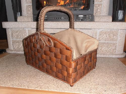 CESTA para leña ARTESANAL OVAL MEDIANA 48x50x36 cm. Cestas Robustas Cestas leñeras (MEDIANA 1 ASA OVAL, BARNIZ CASTAÑO)