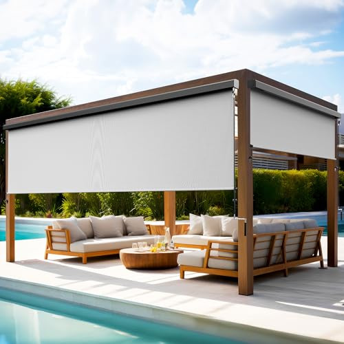 May in Color Outdoor Roller Shades for Patio with Valance, New Material Shade Cloth with 95% UV Blockout, Cordless Outdoor Shade with Crank Handle for Balcony Patio Porch, (4'W X 6'H), Gray