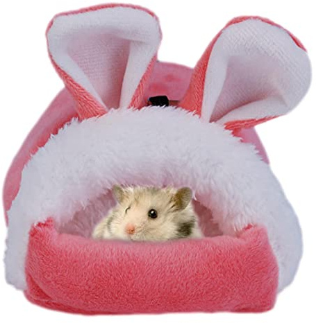 Pomurom Cama para animales pequeños, cobayas, cama cálida, animales pequeños, casa de invierno en forma de conejo, cama cueva con alfombrilla extraíble, cama para para cobayas, hámster,