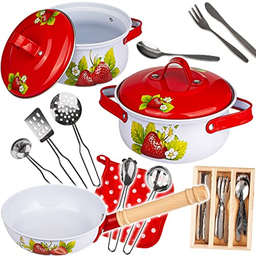 alles-meine.de GmbH Puppenküche - Geschirr & Zubehör Verschiedene Modelle wählbar 24 TLG. großes Set Kochset & Topfset - Puppengeschirr/Kochtopfset - Erdbeere - aus Metal..