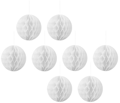 Activesale 8 palline a nido d'ape da 7,6 cm, decorazioni per feste da appendere al soffitto, pompon di carta, ornamenti per matrimoni, feste di compleanno, Natale (bianco)