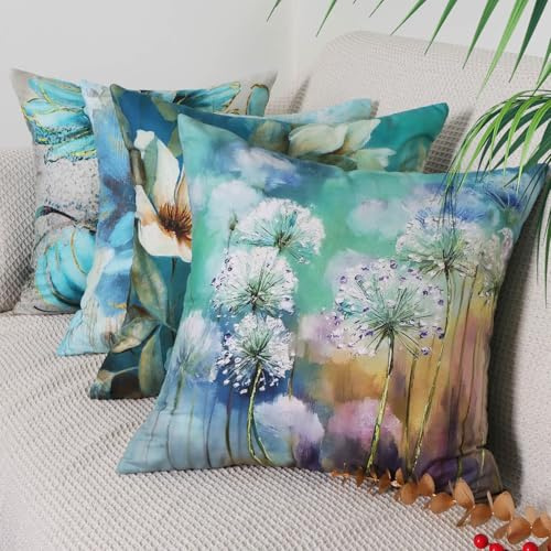 Betadistor Cushion Covers 45 x 45 cm 4 Pack, Big Floral Print Decorative Throw Pillow Covers Soft Pillowcases for Sofa Bed Garden Patio Home Decor, Big Floral, 507-0136