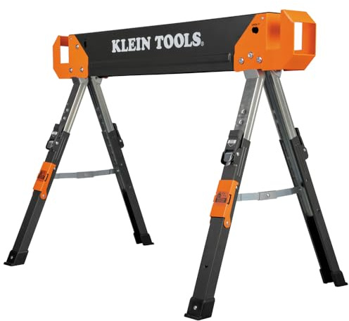 Klein Tools 66188 Folding Sawhorse, 2x4 Support Arms, 26-Inch to 32-Inch Adjustable Height, Heavy Duty Jobsite Table, 1-Pack