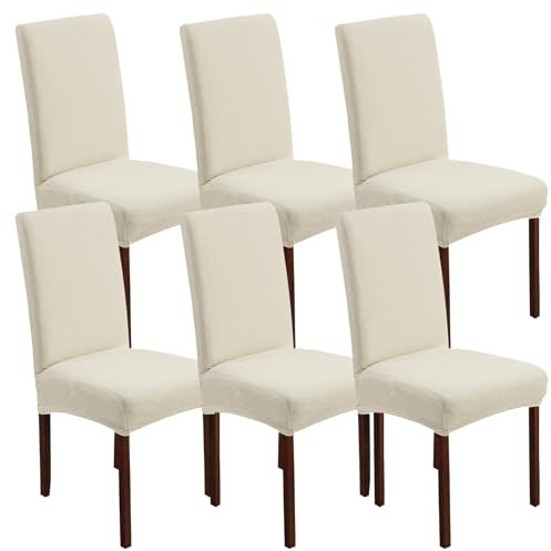 FRKOKRFA Stuhlhussen 6er Set Universal Stretch Jacquard Stuhlüberzüge, Abnehmbarer Waschbarer Stuhlüberzug, Dekoration Stuhlbezug für Esszimmer, Hotel, Hochzeit und Partys (Beige)