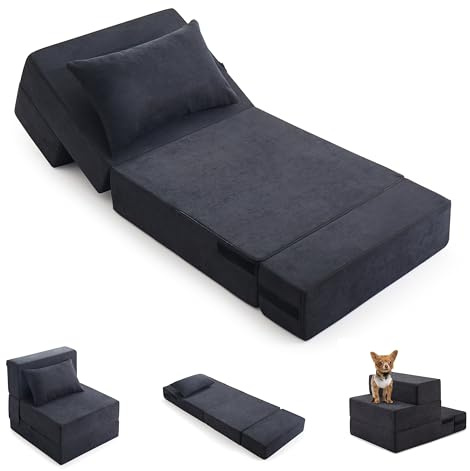 Jamdok 6 in 1 Convertible Folding Sofa Bed, 20cm Thick Floor Lounger For Living Room, Single Chair, Guest Mattress with Pillow, Foldable Couch for Sleeping, Car,Tent,Travel,Dark Gray