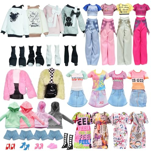 Lot de 13 vêtements compatibles avec Les poupées de 38,9 cm - Ensemble de Loisirs Tendance avec Chauffe-Jambes - Sweat à Capuche et Veste en Peluche - Ensemble de Sport