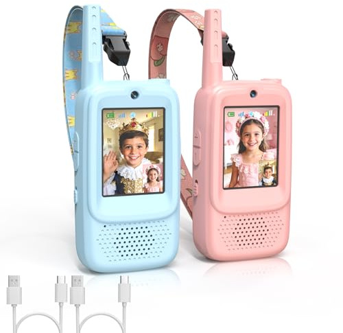 ZealSound Video Walkie Talkies for Kids,Toys for Boys Girls Ages 3-12 Indoor Outdoor, w/Magic Voice, Rechargeable Children's Video Intercom for Family Games, Outside, Camping, Hiking - Q8 Blue/Pink
