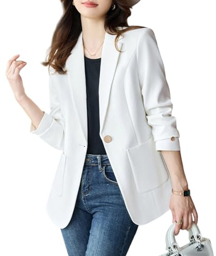Blazer décontracté pour Femme, Veste de Tailleur Professionnelle Blanche, Taille L, avec Poches.