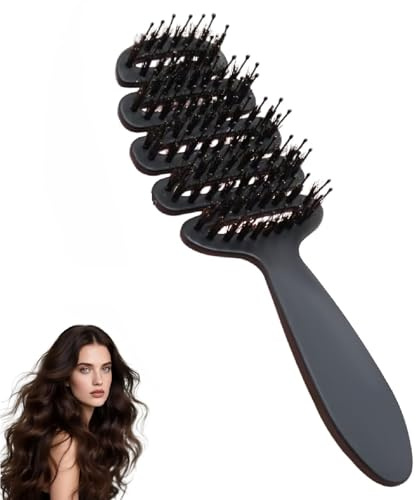 Bürste mit Borsten, Glättende Rückenkammbürste für Frauen, reduziert Frizz und statische Aufladung, verleiht natürlichen Glanz, für voluminöses Haar und Kopfhautmassage (Black)
