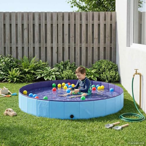 Runheo Piscina infantil azul Ø300 x 38 cm, piscina infantil plegable de PVC para exterior, jardín, terraza, piscina infantil apta para familias con válvula de drenaje rápido para diversión y
