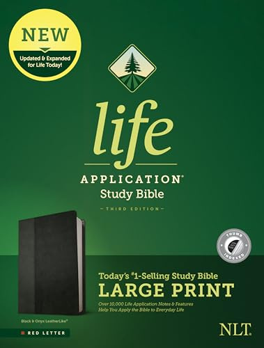 NLT Life Application Study Bible, Third Edition, Large Print (LeatherLike, Black/Onyx, Indexed, Red Letter)