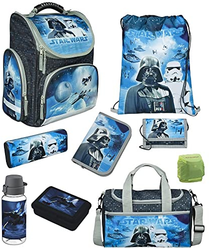 Familando Schulranzen 1. Klasse für Jungen und Mädchen · ergonomisch & leicht · Star Wars Classic Schultasche im Set (9-teilig mit Sporttasche)