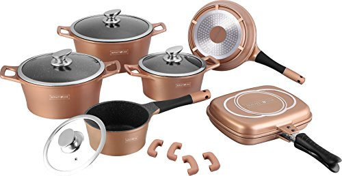 SET BATTERIA DI PENTOLE 15 pezzi PROFESSIONALE ROYALTY LINE IN PIETRA LAVICA COD. rl-es1015m (RAME)