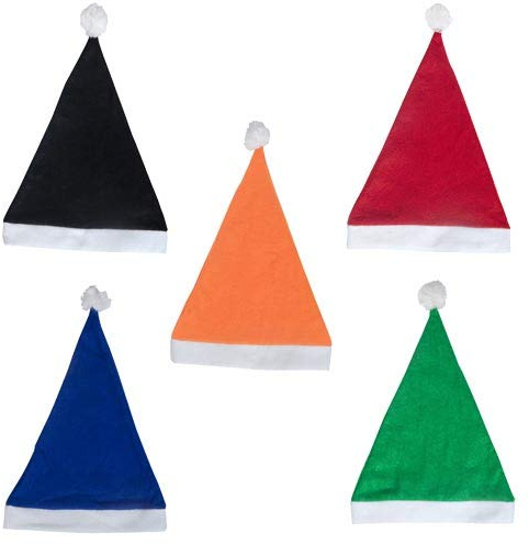 DISOK Lote de 50 Gorros de Papa Noel de Colores Surtidos - Gorros de Papa Noel para Navidad Muy Baratos, Originales de Colores
