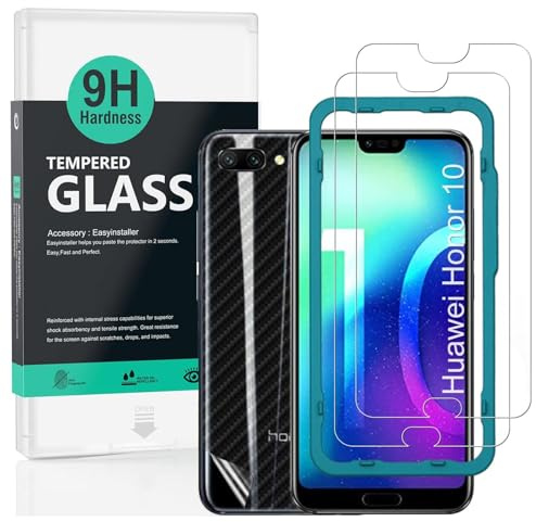 Ibywind Screen Protector (2 Pack) For Honor 10,9H Hardness Tempered Glass,With 1 Piece of Back Skin Protector,Easy to Install