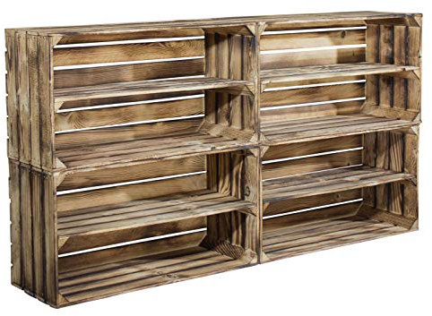 Vinterior set med 4 ny flätad bred låda som sko- och CD/bokhylla – fruktlåda, stapelbar med mellanskiva 68 x 40 x 30 cm (LxBxH)