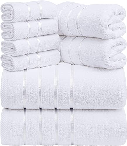 Utopia Towels - 8er-Pack Handtuch-Set mit Aufhängeschlaufe aus 97% Baumwolle, saugfähig und schnell trocknend 2 Badetücher, 2 Handtücher, 4 Waschlappen (Weiß)