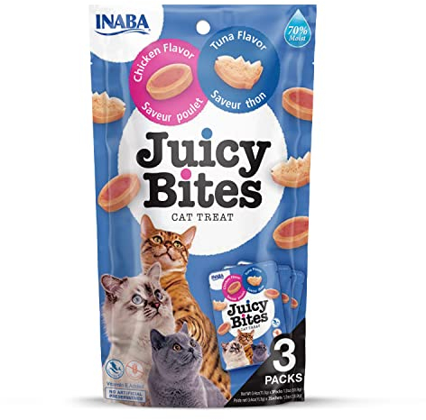 INABA Juicy Bites 98% Hühnerfleisch 29% Protein, Reich an Hähnchen und Thunfisch Katzen Leckerlies, Getreidefrei, Zuckerfrei, Keine Nebenerzeugnisse, Premium Cat Treats aus Japan 33.9 g (1er Pack)
