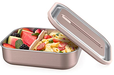Bentgo MicroSteel Leak-Proof Lunch Box - Microwave-Safe, Oven-Safe, Bento-Style Container with Removable Divider, Airtight Lid, Sustainable Design, Odor & Stain Resistant (Rose Gold)