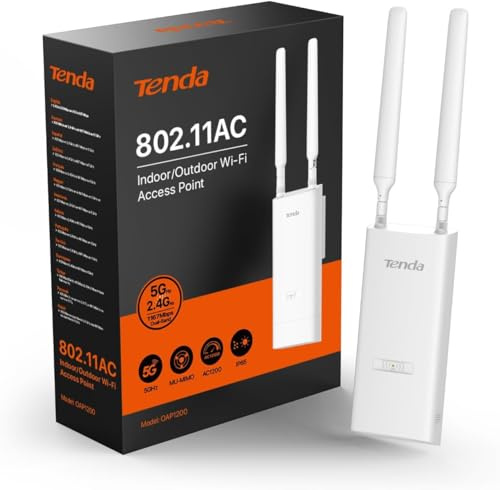 Tenda OAP1200 AC1200 Indoor/Outdoor Gigabit Wireless Access Point, Dual -Band, Support PoE 802.3at/Passive PoE, IP65 Waterproof, MU-MIMO, AP/Repeater Modes, Web Management, Wall/Pole Mounting