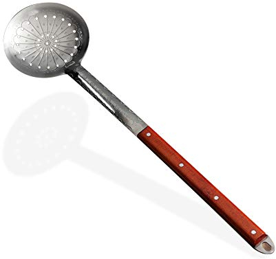 ZARENHOFF Schaumlöffel für z.B. Plov (64 cm) | aus Edelstahl mit Holzgriff | Schöpflöffel, Schöpfkelle, Schaumkelle, Schaumloeffel, Abseihlöffel | ideal auch für Gerichte aus dem Kazan/Wok
