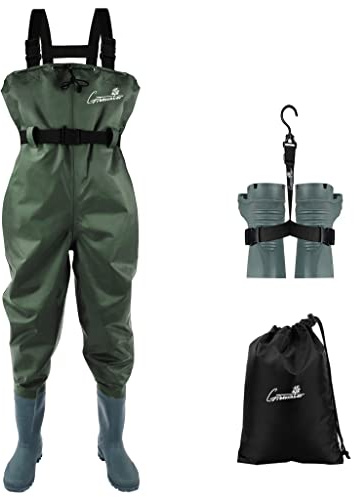 GREENWATER Fishing Chest Waders for Men Women with Boots Waterproof 2ply Nylon PVC Lightweight Bootfoot Waders for Hunting (Green, M10/W12)