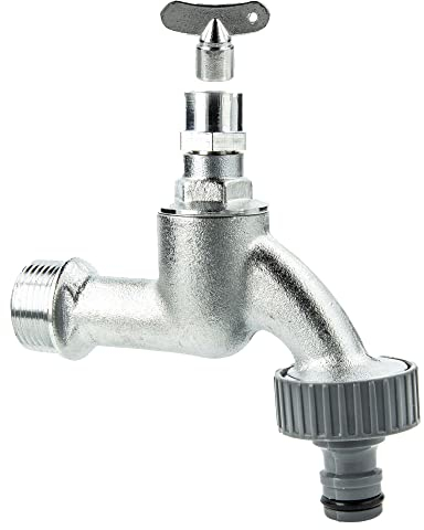 tecuro Auslaufventil 3/4 Zoll, Steckschlüssel-Oberteil, Steckkupplung, Dichtband, MS mattverchromt - 22834T