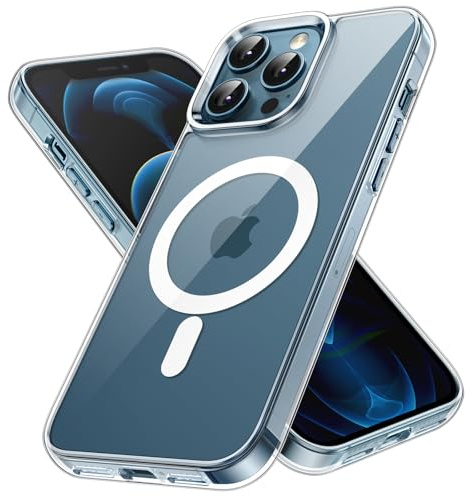 JETech Magnetic Case for iPhone 12 Pro Max 6.7-Inch Compatible with MagSafe Wireless Charging, Shockproof Phone Bumper Cover, Anti-Scratch Clear Back (Clear)